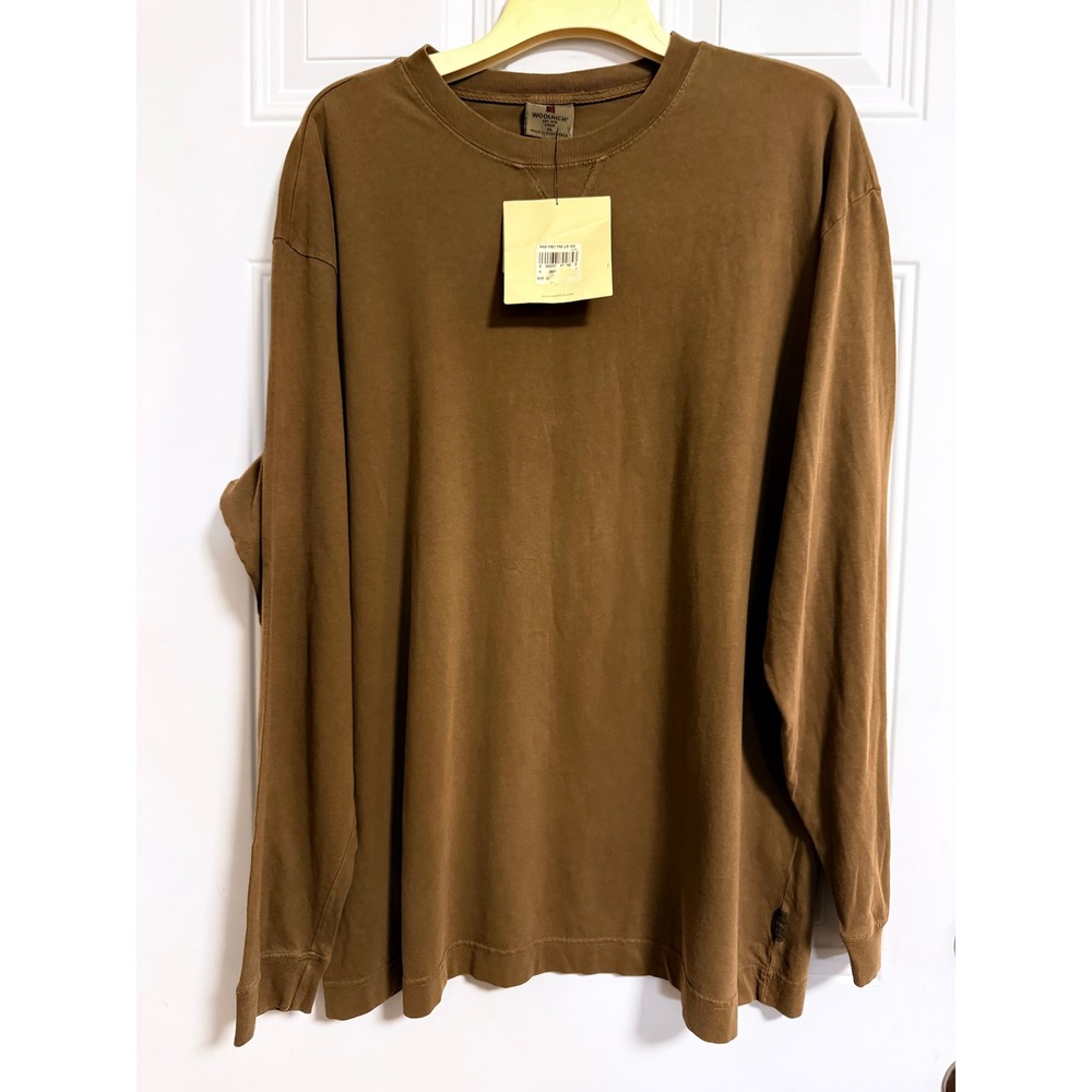 Woolrich Long Sleeve Cotton T-shirt Nut Brown Crew Neck V-Stitch 8003 XL‎ NEW